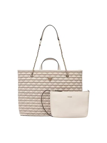 Guess torebka shopper z imitacji skóry GIULLY beżowa