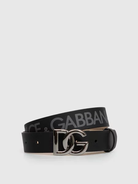 Дитячий шкіряний ремінь з принтом логотипа Dolce&gabbana чорний