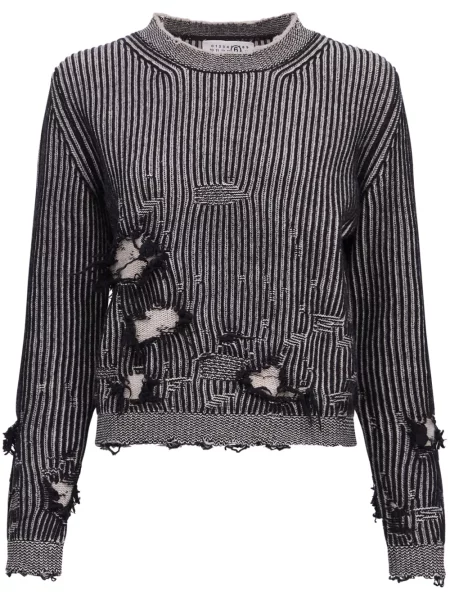 Pulover Mm6 Maison Margiela zdrențuiți tricotate gri