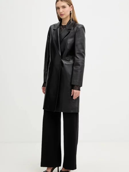 BOSS płaszcz skórzany czarny