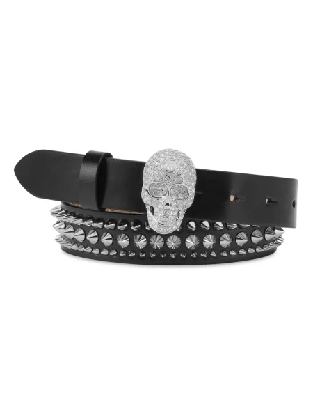 Pasek Philipp Plein skórzany z paskiem czarny