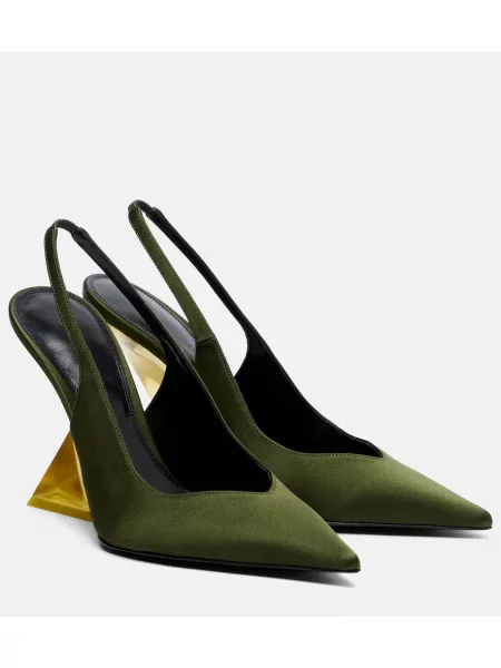 Pantofi cu toc The Attico din satin slingback verde