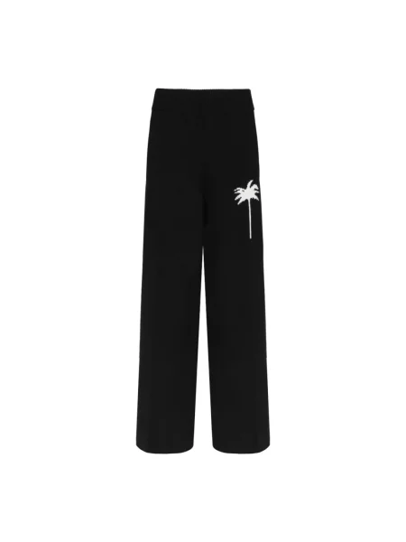 Palm Angels spodnie z domieszką wełny Palms Knit szerokie high waist czarny