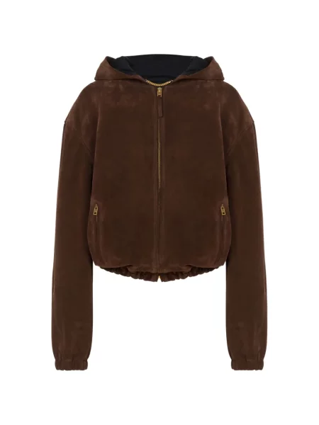 Geacă Moschino din piele de căprioară cu glugă maro