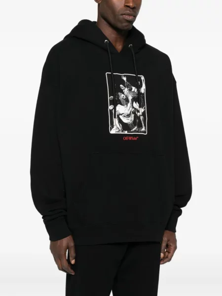 Hanorac cu glugă Off-white cu imagine alb