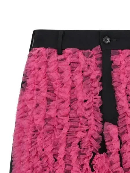 Bermuda kratke hlače Comme Des Garçons Homme Plus s volanima od tila crna