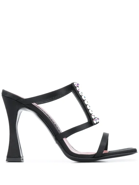 Papuci tip mules Les Petits Joueurs din satin cu tepi negru