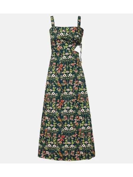 Rochie midi Agua By Agua Bendita cu model floral până la genunchi de costum verde