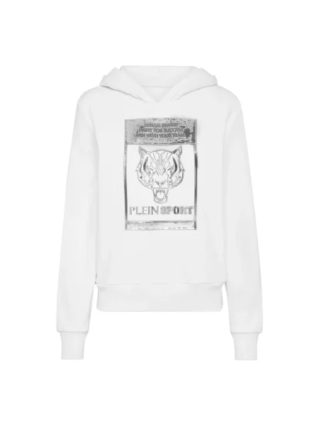 Bluza z kapturem Plein Sport z kapturem w tygrysie prążki biała