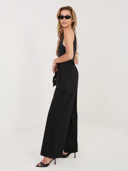 Pantaloni palazzo Rue Paris cu talie înaltă negru