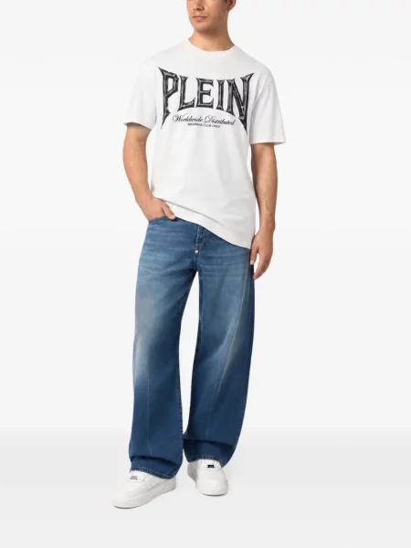 Tricou Philipp Plein cu decolteu rotund cu strasuri alb