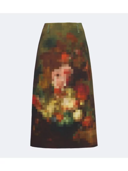 Spódnica midi Dries Van Noten z nadrukiem płócienna