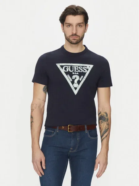 Guess Tricou Bleumarin alb