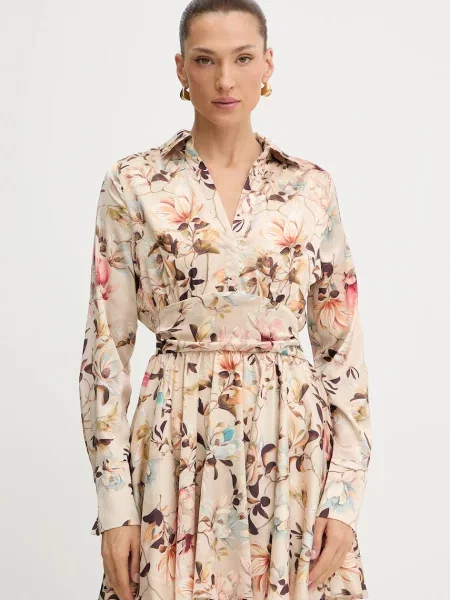 Guess sukienka CONCETTA mini rozkloszowana beżowy