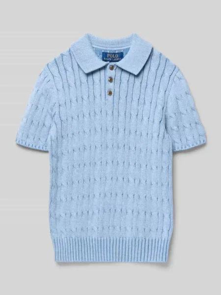Koszulka polo o kroju regular fit o wyglądzie prążkowanego dziania Polo Ralph Lauren Teens błękitna
