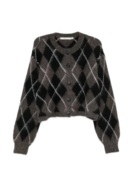 Cardigan Gestuz din lână alpaca cu model argyle gri