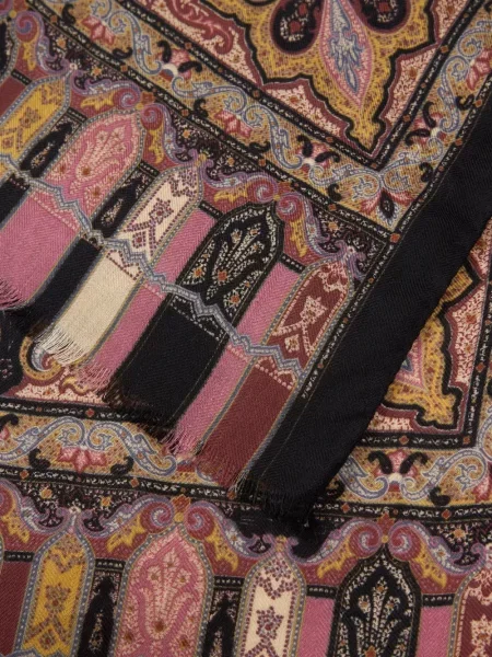Fular Etro de lână cu model paisley negru