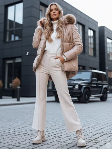 Kurtka zimowa pikowana SPARKLE jasnobeżowa Dstreet