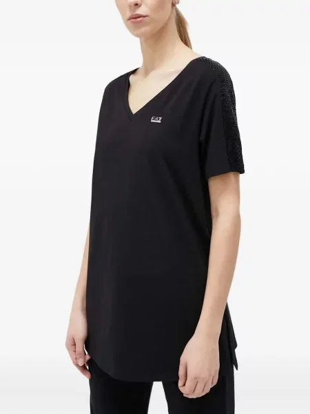 Tricou Ea7 Emporio Armani cu paiete cu decolteu în V negru