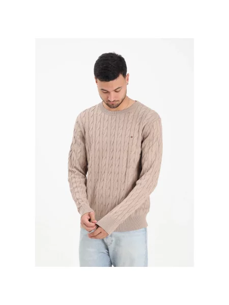 Sweter z dzianiny o kroju regular fit z czystej bawełny Tommy Hilfiger beżowy