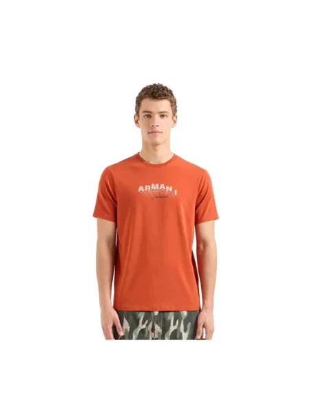 Krótka koszulka Armani Exchange z krótkim rękawem pomarańczowa
