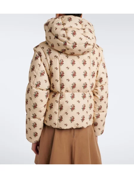 Geacă cu puf Moncler de catifea cord bej