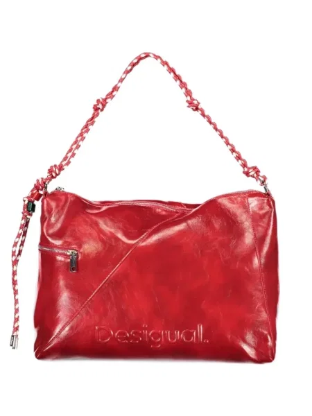 Geantă shopper Desigual țesută cu bretele cu autograf roșu