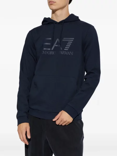Hoodie Ea7 Emporio Armani με σχέδιο με κορδόνι μπλε