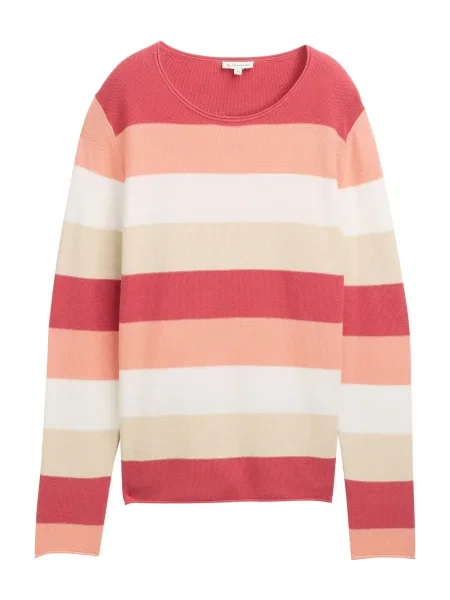 TOM TAILOR Pulover bej / roz / roșu alb