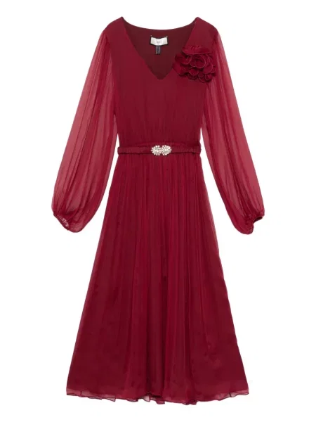 Rochie Nissa cu model floral de costum roșu