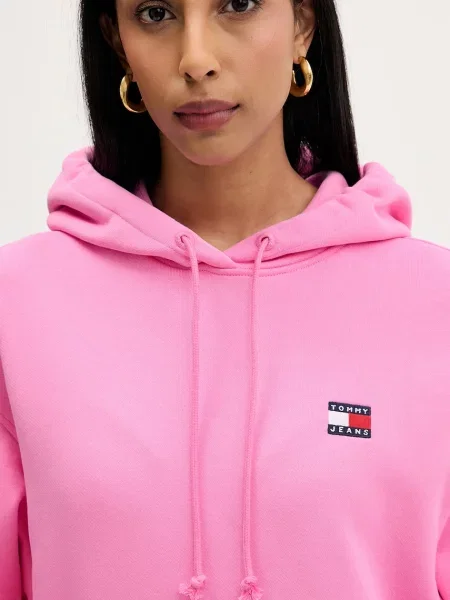 Суичър с качулка Tommy Jeans с качулка розово
