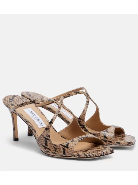 Papuci tip mules Jimmy Choo din piele cu model piele de șarpe bej