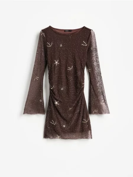 Reserved Rochie cu aplicații decorative maro