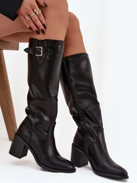 Botine Boto cu toc înalt cu cataramă negru