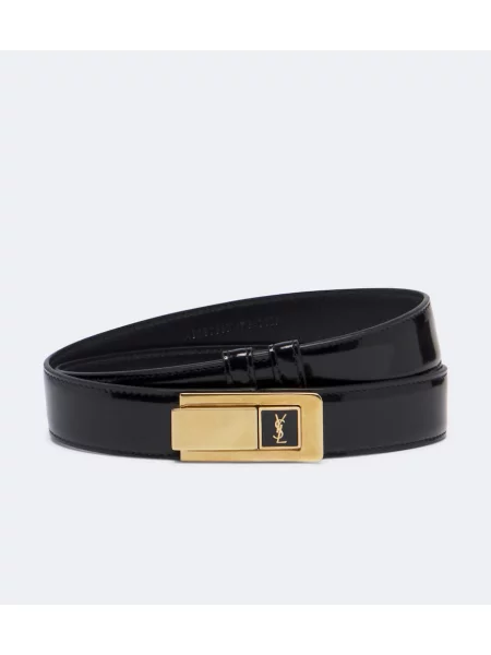 Cu centură curea Saint Laurent din piele de lac negru