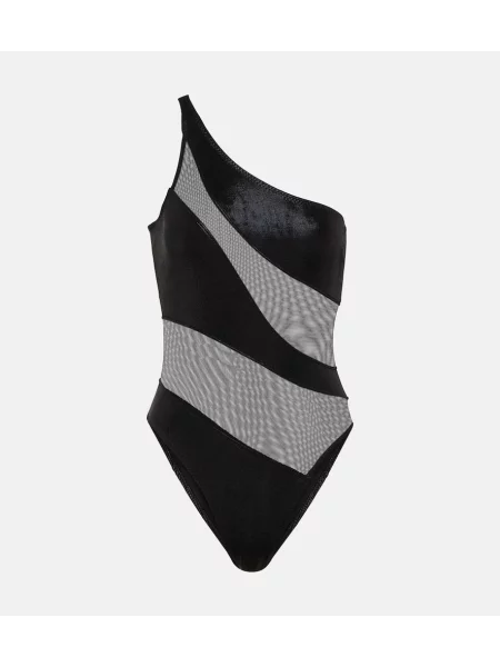 Stroj jednoczęściowy Norma Kamali z siateczką w wężowy wzór czarny