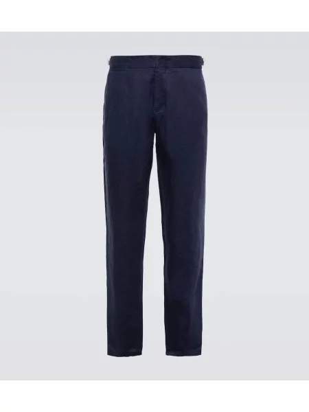 Lněné kalhoty Orlebar Brown modré