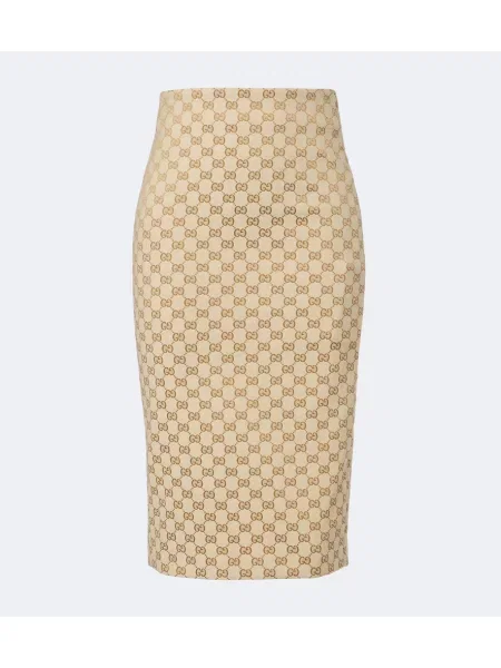 Fustă tip creion Gucci din canvas bej