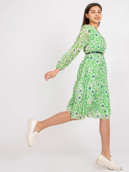 Rochie midi Fashionhunters cu model floral până la genunchi de costum verde