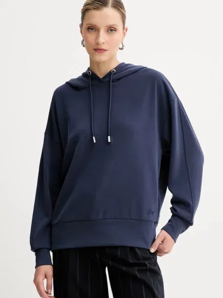 BOSS Orange bluză bleumarin cu glugă uni portocaliu