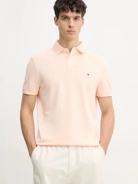 Тениска с яка Tommy Hilfiger мъжка с десен оранжево