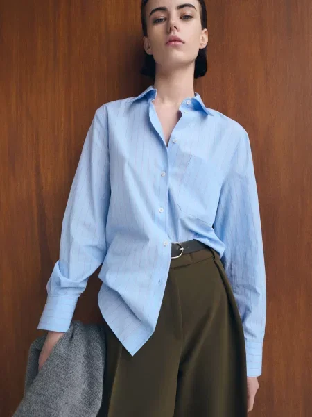 Рубашка Mango из лиоцела голубая