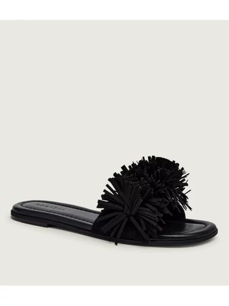 INUIKII Șlapi FRINGES FLOWER | piele întoarsă negru