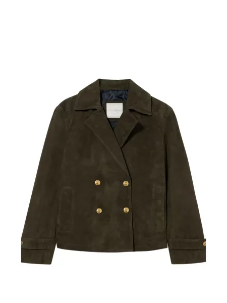 Geacă Brooks Brothers din piele de căprioară cu două rânduri de nasturi verde