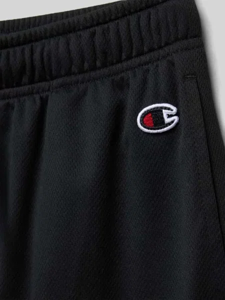 Szorty z dzianiny dresowej o kroju regular fit z nadrukiem z logo Champion czarne