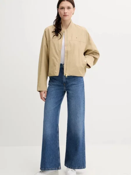 Tommy Hilfiger kurtka bomber zielony przejściowa oversize beżowa