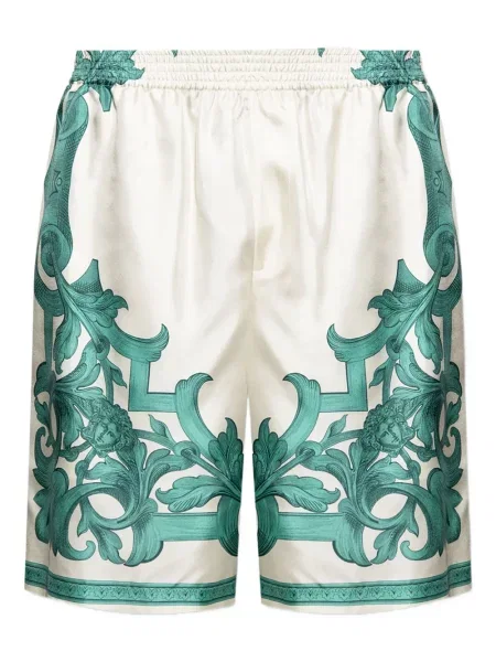 Pantaloni scurți Versace de mătase cu imagine alb