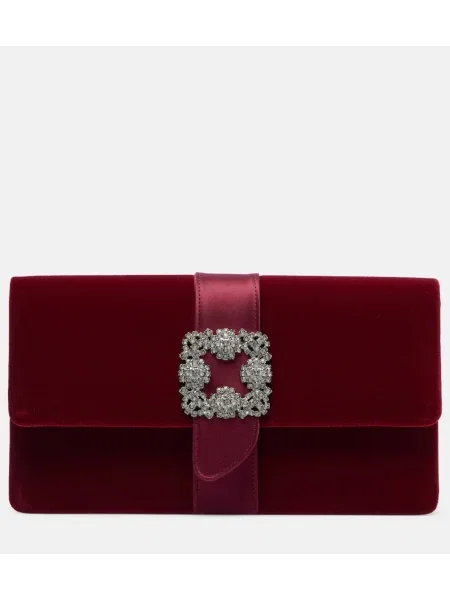 Geantă plic Manolo Blahnik de catifea bordo