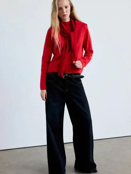 Sweter z dzianiny z półgolfem Kobieta XS MANGO czerwony
