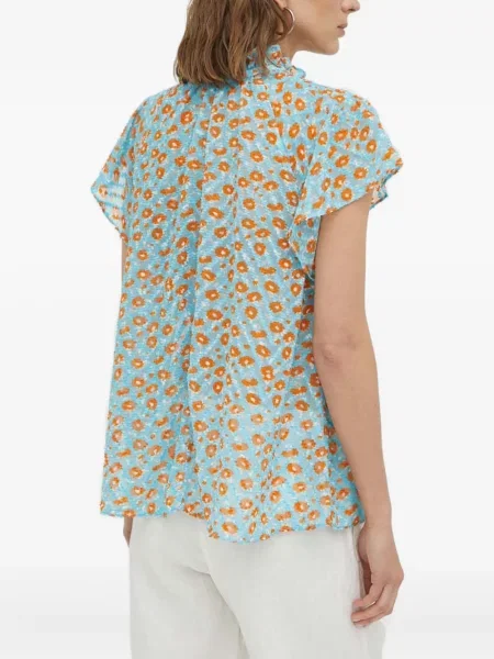 Top Samsøe Samsøe cu model floral cu volane albastru